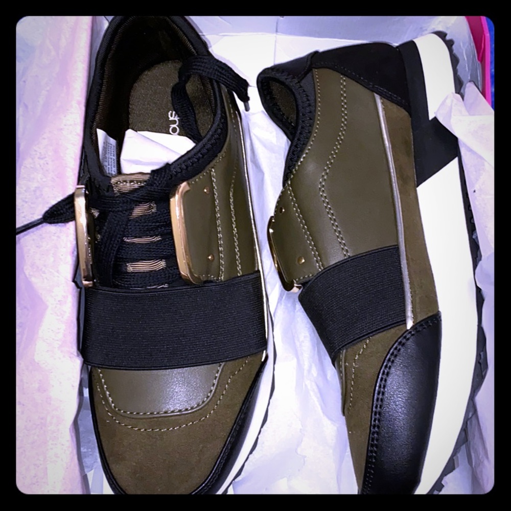 Olive green and Black sneakers